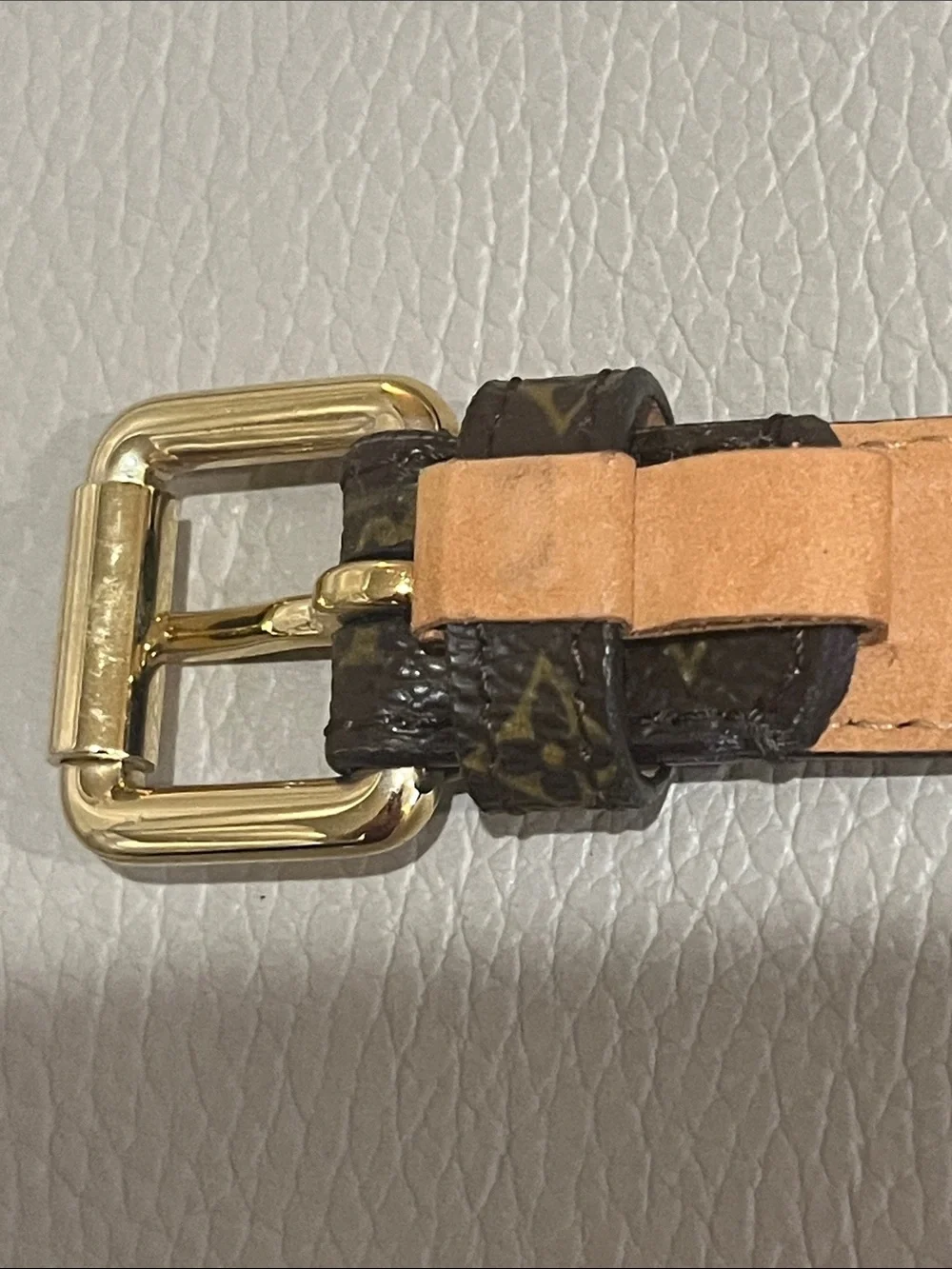 Louis Vuitton Monogram Leather Skinny Belt GoldTone Hardware LB 0093 90|36 Spain